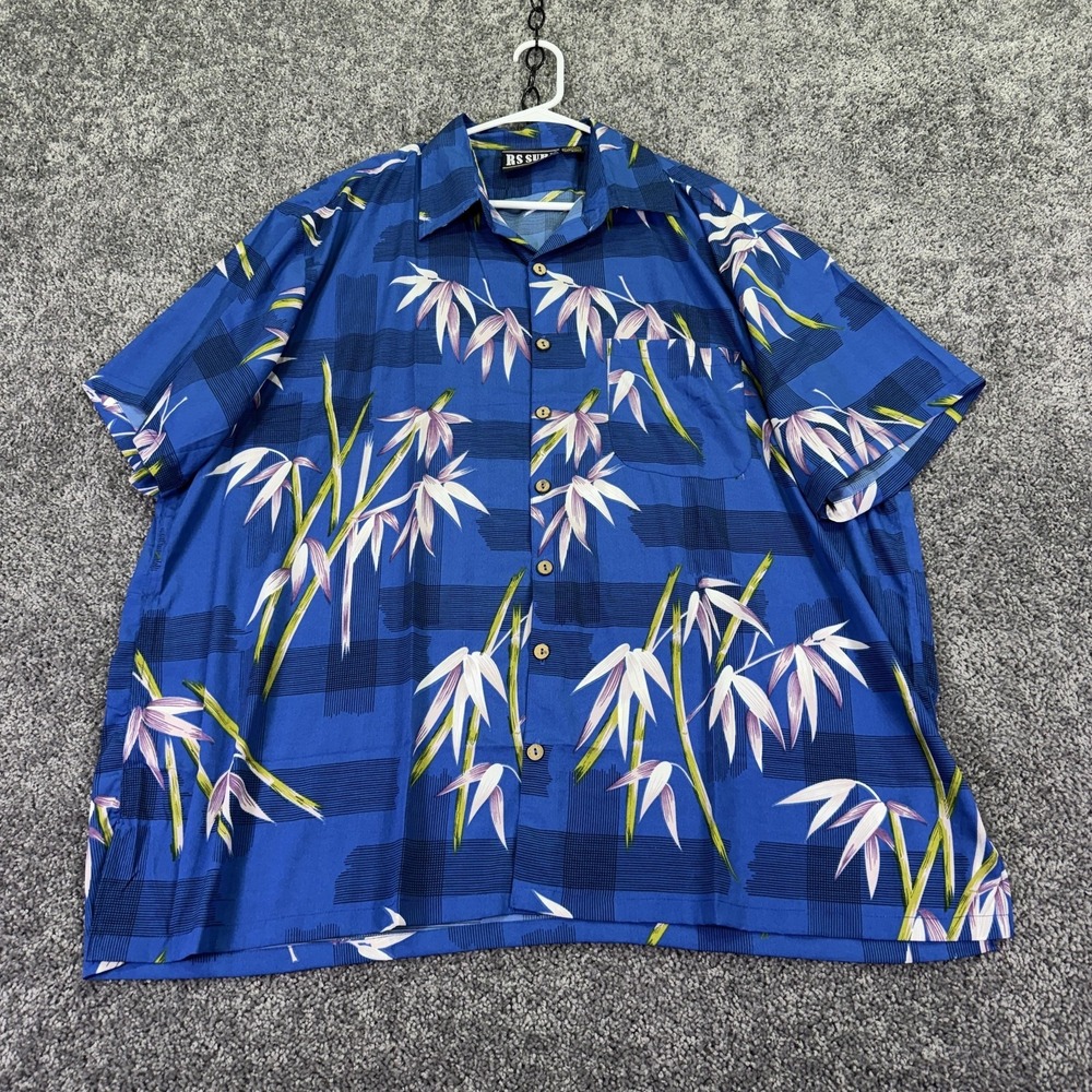 RS SURF Shirt Mens 3X Blue Floral Hawaiian Short Sleeve Button Beach Casual